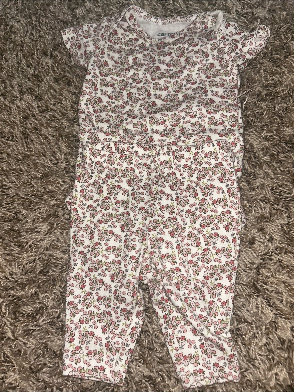 Carter's White Floral Short-Sleeve Romper with Pink Flowers